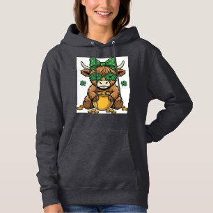 St Patrick Highland Koe Pot van Goud Vintage Kunst Hoodie