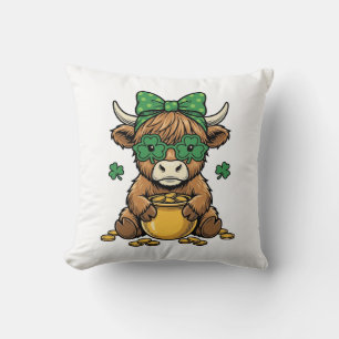 St Patrick Highland Koe Pot van Goud Vintage Kunst Kussen