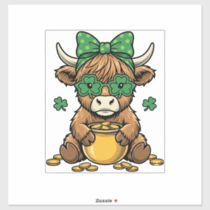 St Patrick Highland Koe Pot van Goud Vintage Kunst Sticker