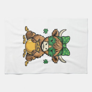 St Patrick Highland Koe Pot van Goud Vintage Kunst Theedoek