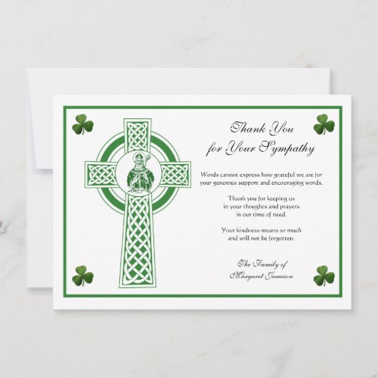St. Patrick Irish Cross Shamrocks Condolence Bedankkaart (Voorkant)