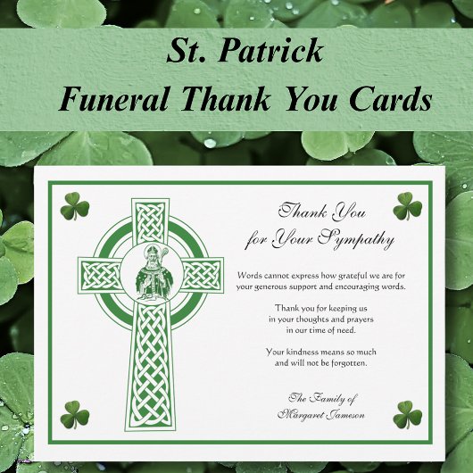 St. Patrick Irish Cross Shamrocks Condolence Bedankkaart