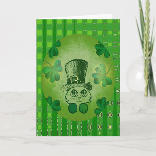 St. Patrick Kat met Klavers die Kaart trekken (Voorkant)