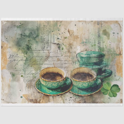 St. Patrick Koffie Shamrock Vibe Collage Harmony Tissuepapier (Voorkant)