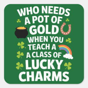 St. Patrick Leraar Lucky Charm Clover Iers  Vierkante Sticker