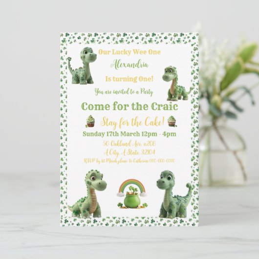St patrick Lucky One Dinosaur Invitation (Debout devant)