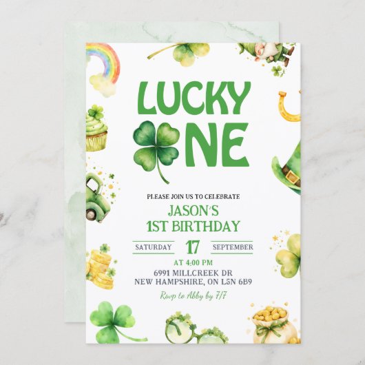 St Patrick Lucky One First Birthday Invitation (Devant / Derrière)