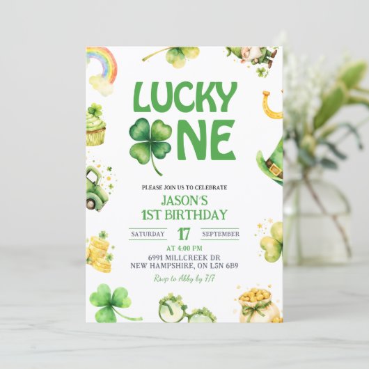 St Patrick Lucky One First Birthday Invitation Kaart (Staand voorkant)