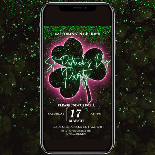 St Patrick Neon Green en Pink Flyer uitnodiging