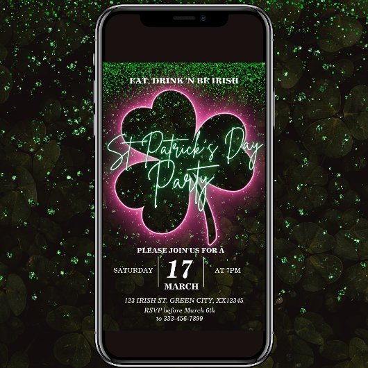 St Patrick Neon Invitation de voyageur vert et ros