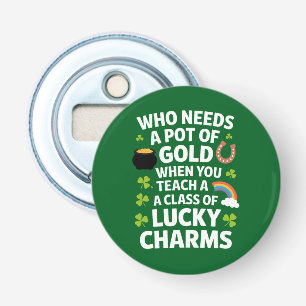 St. Patrick Onderwijzer Lucky Charm Clover Iers  Button Flesopener