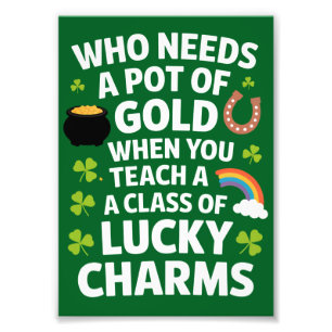 St. Patrick Onderwijzer Lucky Charm Clover Iers Foto Afdruk