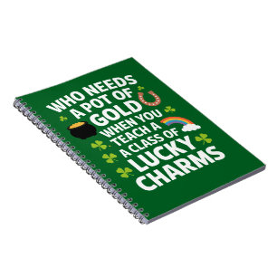 St. Patrick Onderwijzer Lucky Charm Clover Iers  Notitieboek