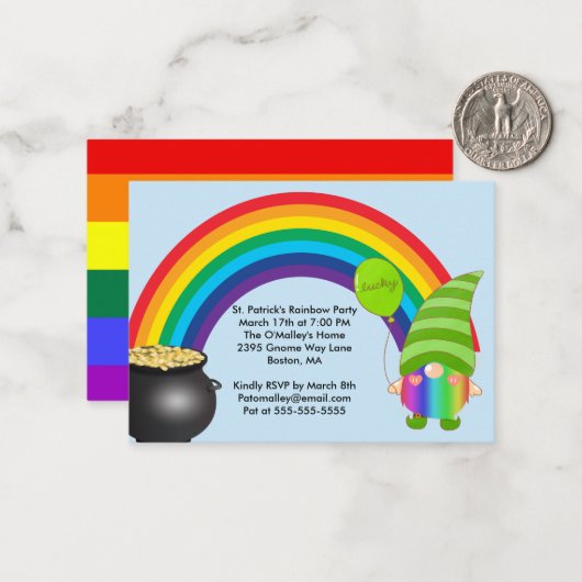 St patrick Rainbow Gnomies LGBT Invitation Small C (Devant/Arrière en situation)