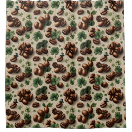 St. Patrick’s Day Coffee & Shamrock Pattern Douchegordijn