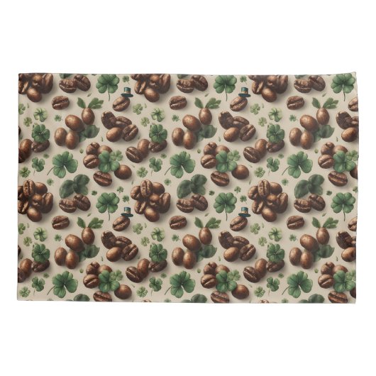 St. Patrick’s Day Coffee & Shamrock Pattern Kussensloop (Achterkant)