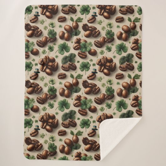 St. Patrick’s Day Coffee & Shamrock Pattern Sherpa Deken (Voorkant)