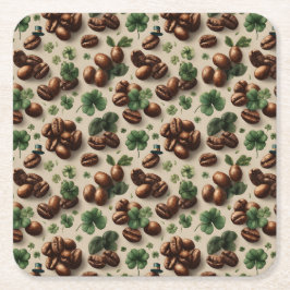 St. Patrick’s Day Coffee & Shamrock Pattern Vierkante Kartonnen Onderzetter