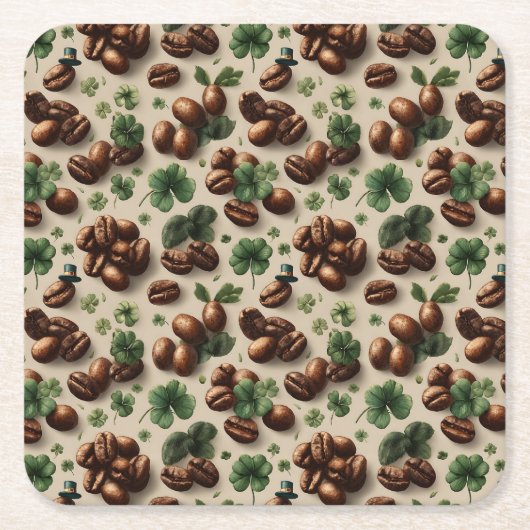 St. Patrick’s Day Coffee & Shamrock Pattern Vierkante Kartonnen Onderzetter (Voorkant)