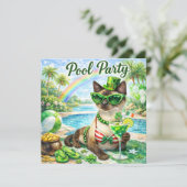 St. Patrick’s Day Glam Cat Pool Party Kaart (Staand voorkant)