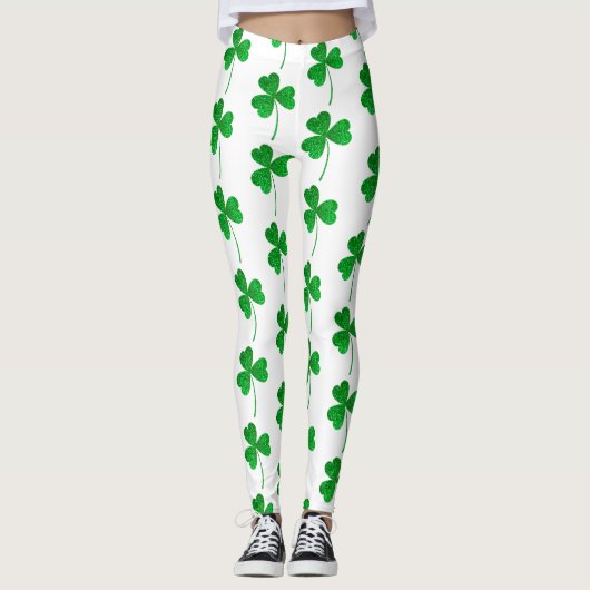 St. Patrick’s Day Green Faux Glitter Shamrock Leggings (Voorkant)