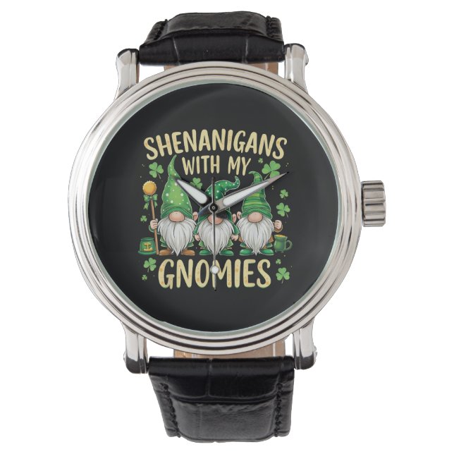 St Patrick’s Day Lucky Shamrock Gnome  Horloge (Voorkant)
