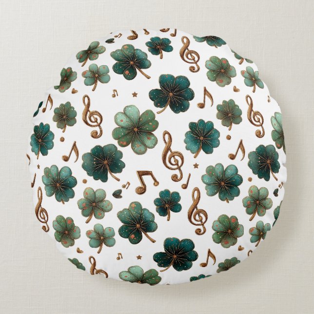 St. Patrick’s Day Musical Shamrock Rond Kussen (Voorkant)