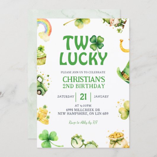 St Patrick Two Lucky Birthday Invitation (Devant / Derrière)