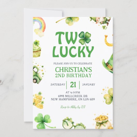 St Patrick Two Lucky Birthday Invitation Kaart (Voorkant)