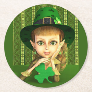 St. Patrick van het Meisje van de kabouter de Ronde Kartonnen Onderzetter