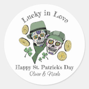 St Patricks Aangepaste naam Groene Schedel Gelukki Ronde Sticker