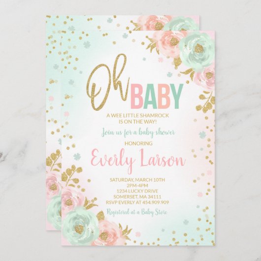 St. Patrick's Baby shower Invitation Irlandaise Do (Devant / Derrière)