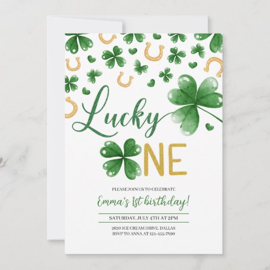 St. Patrick's Birthday Invitation Lucky One Party (Devant)