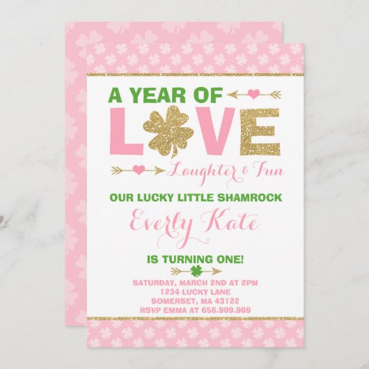 St. Patrick's Birthday Invitation Petit Shamrock (Devant / Derrière)