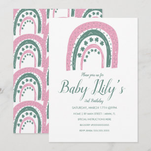 St. Patricks Birthday Rainbow Hand Drawn Pink Kaart