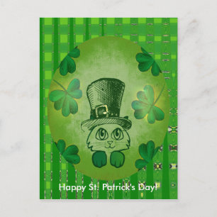 St. Patrick's Cat avec carte postale Shamrock