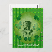 St. Patrick's Cat met Shamrocks Drawing Briefkaart (Voorkant / Achterkant)