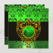 ST. PATRICK'S CELTIC HEART Green Damask Monogram Kaart (Voorkant / Achterkant)