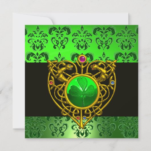 ST. PATRICK'S CELTIC HEART Green Damask Monogram Kaart (Voorkant)