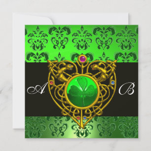 ST. PATRICK'S CELTIC HEART Green Damask Monogram Kaart