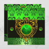 ST. PATRICK'S CELTIC HEART Green Damask Monogram Kaart (Voorkant / Achterkant)