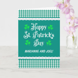 St Patrick's Custom Name Shamrocks Groene cheques Kaart