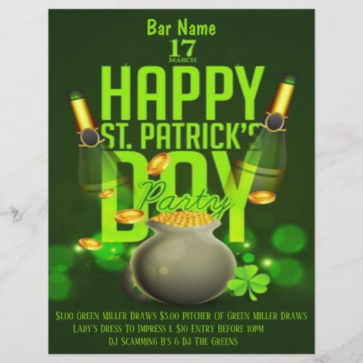 St. Patrick's Dag Bar Feest Folder Flyer (Voorkant)