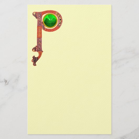 ST PATRICK'S DAG CELTIC P MONOGRAM MET SHAMROCK BRIEFPAPIER (Voorkant)