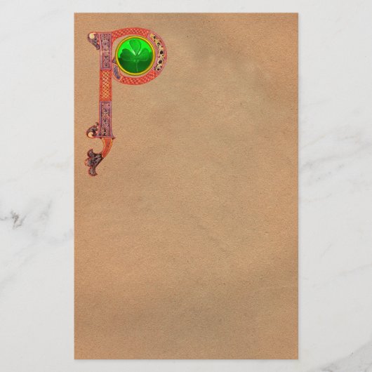 ST PATRICK'S DAG CELTIC P MONOGRAM MET SHAMROCK BRIEFPAPIER (Voorkant)