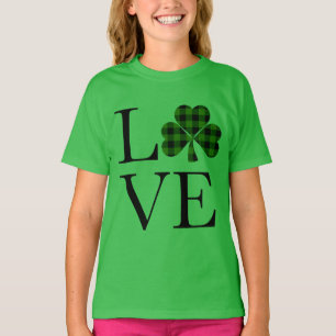 St.Patricks dag groen zwart geruite klaver liefde T-shirt