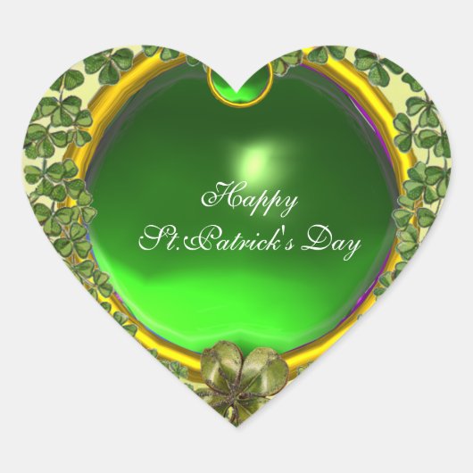 ST.PATRICK'S DAG GROENE EMERALD GEM SHAMROCK HEART HART STICKER (Voorkant)