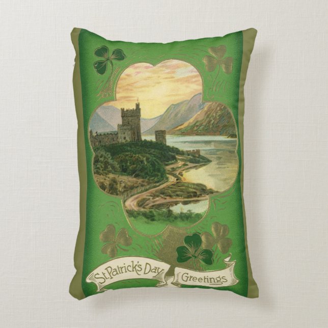  St. Patricks Dag Groeten Shamrock Castle Accent Kussen (Voorkant(Verticaal))