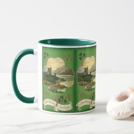St. Patricks Dag Groeten Shamrock Castle Mok (Met donut)