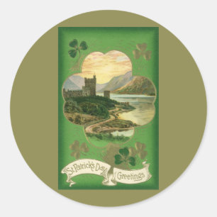  St. Patricks Dag Groeten Shamrock Castle Ronde Sticker